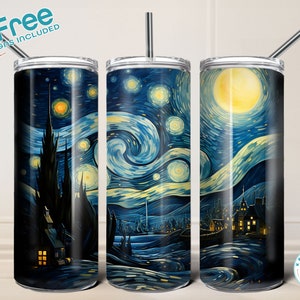 Van Gogh Night Sky 20oz tumbler wrap, digital download, instant download + 12 free tumbler wraps