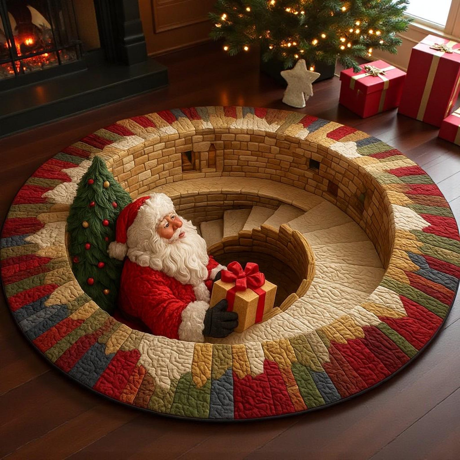 3d Round Rugs Christmas Santa 3D Round Rug, Printed Illusion Carpet Holiday ...