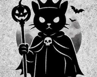 Halloween Cat King SVG PNG | Regal Cat Silhouette | Spooky Cat with Crown | Halloween Vector Design for Cricut & Silhouette