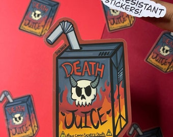 Death Juice Box Waterproof Stickers / Dark Humor Sticker, Funny Gift, Laptop, Skateboard, Hydro, Weatherproof Phone Stickers