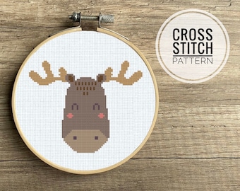 Moose Cross Stitch Pattern: Beginner Woodland Nursery Decor (Digital Download)