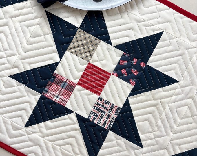 Patriotic Red, White, and Blue Scrappy Star Quilted Table Runner - Etsy