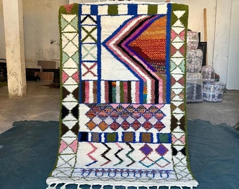 Moroccan Rug - Multicolor Abstract Beni Ourain Wool Carpet - Handmade Custom Area Rug for Bohemian Home Style