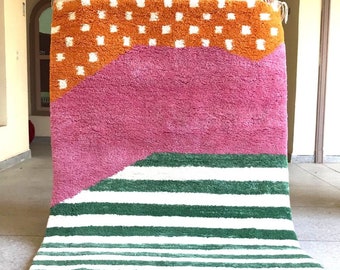Handmade Pink Beni Ourain Rug - Custom Moroccan Berber Carpet - Bohemian Area rug - Berber Soft Wool Rug.