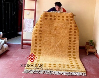 CHECKERED BENI OURAIN Rug, Moroccan Handmade Carpet, Tribal Rug, Berber Rug, Sheep Wool Rug, Checkerboard Rug, Yellow And Brown Berber Rug