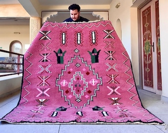 HANDMADE RUG, Abstract Moroccan Rug, Artisan Berber Carpet, Custom Size Wool Rug, Pink Beni ourain Area Rug, Crafted Interior Decor.