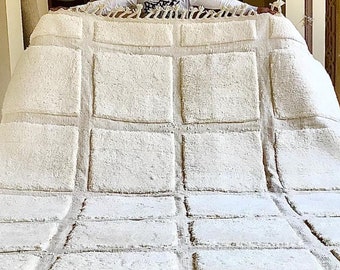 WHITE TUFTED RUG, Moroccan Beni Ourain Rug, Checker Custom Rug, Handmade Wool Rug, Unique Berber carpet to add warmth & beauty to any space.