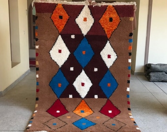 Beni ourain rug all wool berber rug - Moroccan rug russet and tumbleweed color - Custom area rug - Handmade rug - Genuine lamb wool - wool