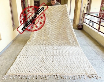 BEAUTIFUL MOROCCAN RUG, 9x6 White Rug, Beni Ourain Rug, Berber Wool Rug, Handwoven Checkered Rug, Azilal Carpet, Beniourain Wool Rug.