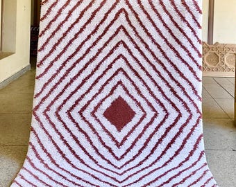 Moroccan Rug, White and Pink Striped Beni Ourain Rug, Custom Handwoven Wool carpet,Area Handmade living room rug for Scandinavian home style