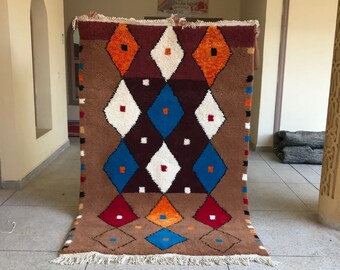 Custom Brown Beni Ourain Rug | Handmade Moroccan Wool Carpet | Soft Wool Geometric Berber Rug