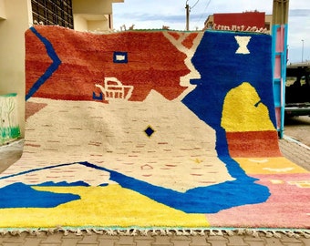 Large Moroccan Rug, Abstract Custom Beni Ourain Wool Carpet, Handmade Knot-by-Knot Berber Area Rug for Boho & Modern Living Room