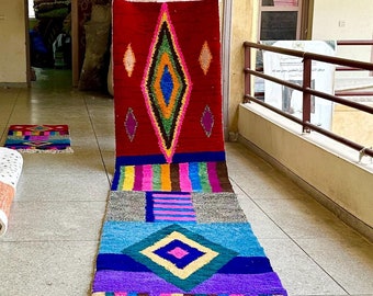 Runner Rug – Multicolor Abstract Moroccan Runner – Handmade Beni Ourain Wool Hallway Carpet – Custom Bohemian Entryway Runner