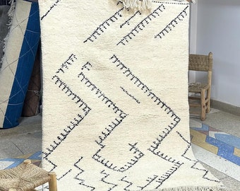 Modern Moroccan Rug, Beni Ourain Rug, Black and White rug, 6x3.8FT Moroccan Rug, off white Area Rug, Authentic Rug, Moroccan Carpet.