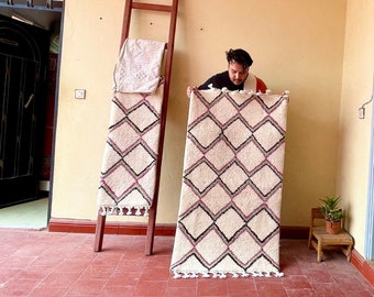 Runner Rug – Geometric Moroccan Handmade Beni Ourain Wool Runner – Custom Hallway Carpet for Minimalist Home Style