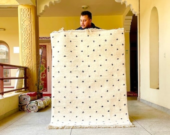 Beni Ourain Moroccan Rug – Custom Handmade Wool Berber Carpet | White & Black Dotted Area Rug | Minimalist Boho Decor