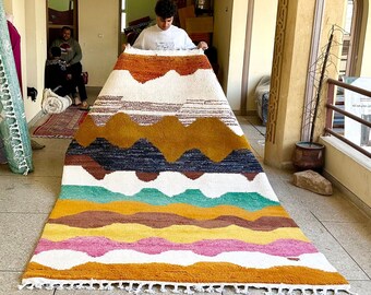 Moroccan Rug 10x6.4FT, Beni Ourain Rug, Berber, Handmade Wool Rug, Brown and White Rug, Runner Area Rug, Teppich, Morocco Wool Carpet