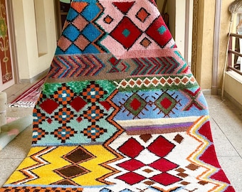 5.2x8.2 Ft Colorful Moroccan Beni Ourain Rug - Authentic Handwoven Wool Berber Rug, Vibrant Tribal Style for Living Room or Bedroom