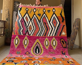 Bohemian Moroccan Rug, Multicolored Custom Beni Ourain Wool Carpet, Abstract Handmade Pink Berber Rug, Handwoven Sheep Wool Area Rug