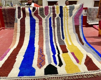 MOROCCAN WOOL CARPET, Custom Beni Ourain Rug, Multicolor Abstract Design, Bohemian Berber Area Rug, Handcrafted Comfort with Style