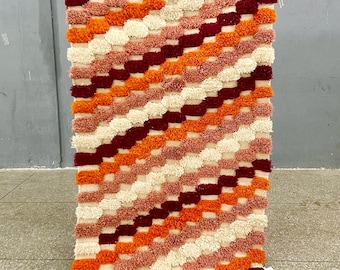 Hand Tufted Checkered Multicolor Beni Ourain Rug – Moroccan Wool Area Rug – Handmade Berber Carpet for Bohemian & Eclectic Home Style