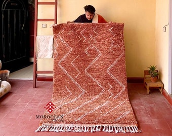 BENI OURAIN RUG, Authentic Moroccan Rug, Handwoven Berber Carpet, Custom Artisan Abstract Design, Brown Area Rug, Organic Wool Rug.