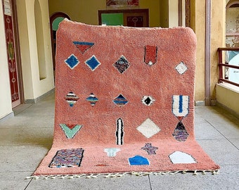 Fabulous Pink Beni Ourain Rug, Abstract Handmade Moroccan Wool Carpet, Bohemian Chic Berber Area Rug, Soft Sheep Wool Teppich