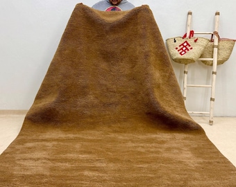 Brown Moroccan Rug | Handmade Beni ourain Solid Rug | Wool Berber Shag Area Rug