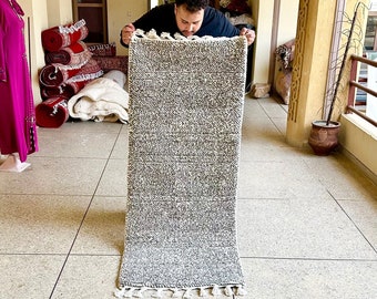 Runner Rug – Dotted Black and White Moroccan Beni Ourain Runner – Handmade Wool Carpet for Hallway & Entryway