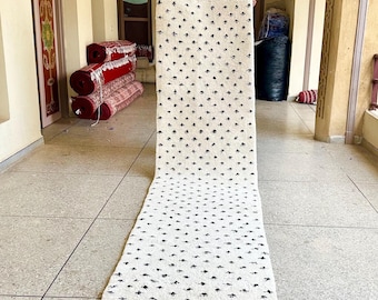 Runner Rug, Black and White Dotted Moroccan Runner, Handwoven Beni Ourain Sheep Wool Carpet, Custom Hallway Rug for Scandinavian Home Style