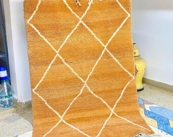 Contemporary Moroccan Rug - 6x3.7 FT Plush Brown Berber Carpet | Handmade Geometric Wool Area Rug | Authentic Beni Ourain Style