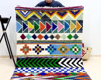 Unique Multicolor Moroccan Rug – 4.9x7ft Tufted Beni Ourain Carpet – Handmade Soft Wool High Pile Area Rug for Cozy Boho Home Décor