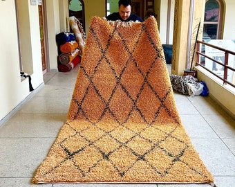 MOROCCAN WOOL CARPET, Handmade Wool Rug, Beni Ourain Rug, Moroccan Berber Rug, Orange And Green Rug, Tribal Abstract Rug Azilal Moroccan Rug