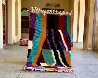Colorful Moroccan Rug, Multicolor Abstract Beni Ourain Rug, Handwoven Soft Wool Carpet, Custom Area Rug for Bohemian & Eclectic Home Style
