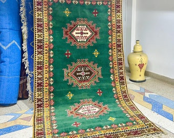 Luxury Royal Green Beni Ourain Rug | Geometric 7.8x4.1FT Handwoven Moroccan Wool Area Rug