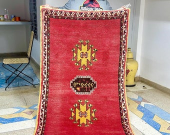 Handmade Moroccan Red Beni Ourain Rug | 6.1x3.7 FT Soft Shag Wool Berber Carpet | Bohemian-Style Wool Rug