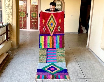 Colorful Moroccan Runner Rug, Custom Beni Ourain Wool Rug, Handmade Boho Hallway & Entryway Carpet, Soft Kitchen Area Rug