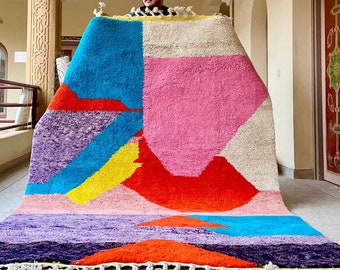 ELEGANT Abstract RUG, Handmade Berber Wool Rug, Authentic Moroccan Rug, Beni Ourain Style Rug, Multicolored Shag Carpet, Soft Pile Area Rug
