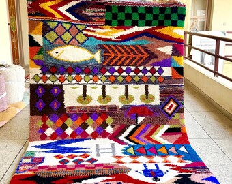5.4x8.2 Ft Colorful Moroccan Beni Ourain Rug - Handwoven Wool Berber Carpet, Vibrant Tribal Design for Living Room or Bedroom Decor