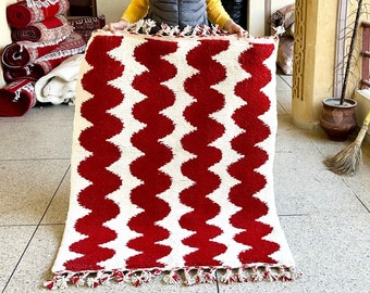 Roter marokkanischer handgemachter Teppich, marokkanischer Berber-Teppich, Beni Ourain Wohnzimmerteppich, Boho-Schlafzimmerteppich, weiche Teppiche für Schlafzimmerästhetik, moderner Teppich