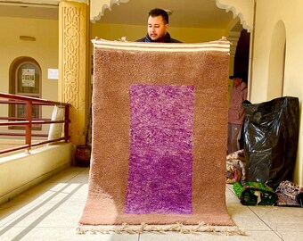 Cozy Beni Ourain Rug, Custom Moroccan Rug, Brown and Purple Abstract Carpet, Handmade Berber Rug, Minimalist Living Room Decor