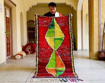 Boucherouite rug 6x3 ft Moroccan rug Runner rug kilim rug Azilal rug Moroccan rug old Boucherouite rug teppich boho rug