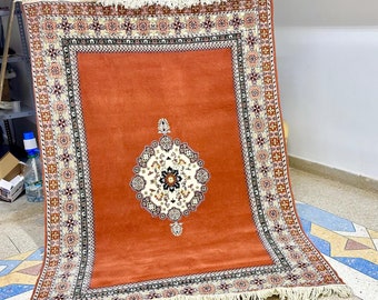 HAND KNOTTED Area RUG, Moroccan Beni M'Guild Floor Decor, Unique Berber Red & Black Carpet, Handmade Sheep Wool Area Rug 7.2x5