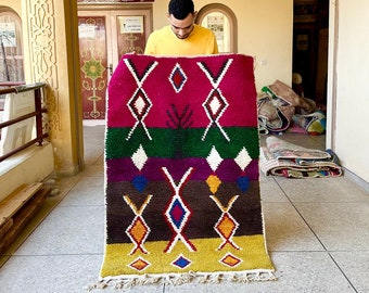 Moroccan Rug - Multicolor Abstract Beni Ourain Wool Carpet - Handmade Bohemian Area Rug for Living Room