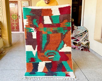 Multicolor Moroccan Rug – Abstract Beni Ourain Carpet – Custom Handmade Wool Rug for Vibrant Bohemian Home Decor