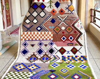 Large Moroccan Beni Ourain Rug - 8.1x5.6Ft Colorful Handwoven Wool Rug, Authentic Berber Tribal Style for Living Room or Bedroom