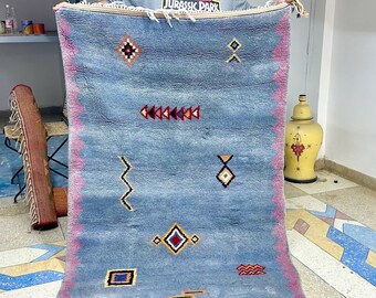 Handwoven Moroccan Beni Ourain Rug | 5.9x3.9 FT Berber Wool Carpet | Puple Scandinavian-Style Rug for Living Room & Bedroom Decor