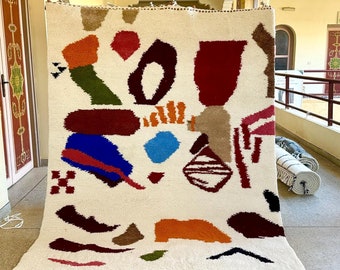 UNIQUE BENIOURAIN MOROCCAN Rugs -Geometric Rug wool -6x8FT Moroccan Aera rug -Hand woven Rug- Abstract Boujaad Rug -Cozy Chic Wool Carpets