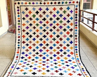 DOTTED MOROCCAN RUG, Beni ourain White and Multicolor rug - All wool Berber rug - Custom Area rug - Handmade rug - Genuine lamb wool