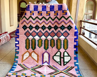 Beni ourain rug- Pink Moroccan rug - all wool berber rug - Custom area rug - Abstract Handmade rug - Authentic Genuine lamb wool Carpet